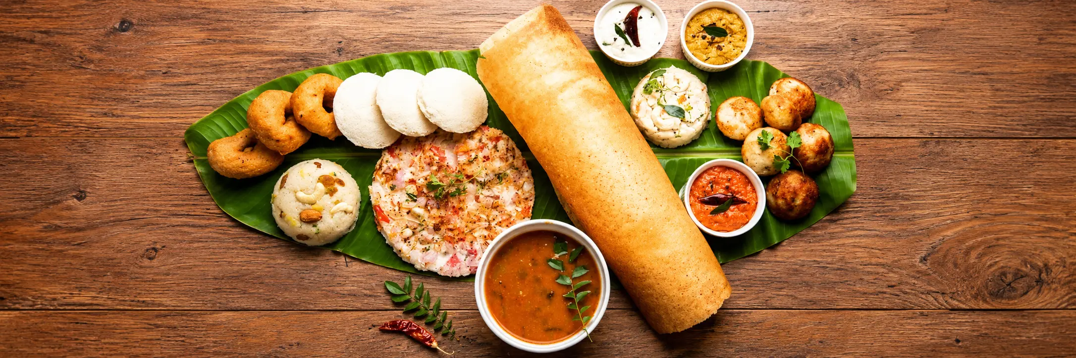 South Indian dosa with chutneys and filter coffee